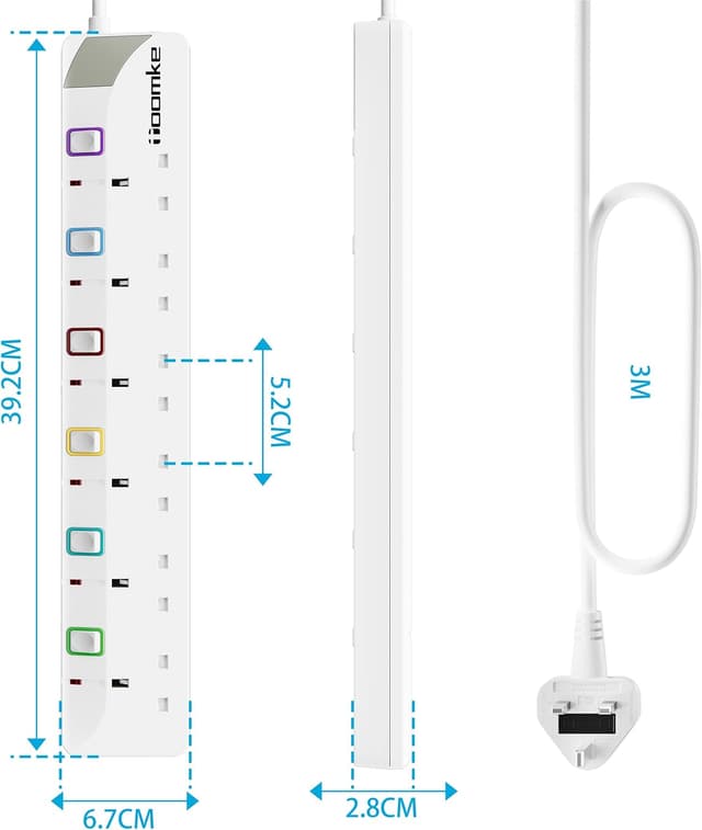 Thumbnail 6 de Toomke 6-way Extension Lead 3m 13A power strip 🔌