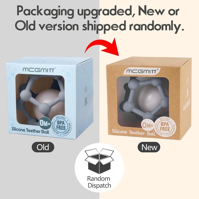 Detalle de MCGMITT Baby-Beißring mit Rassel-Ball aus Silikon (grau) für Babys 3–12 Monate