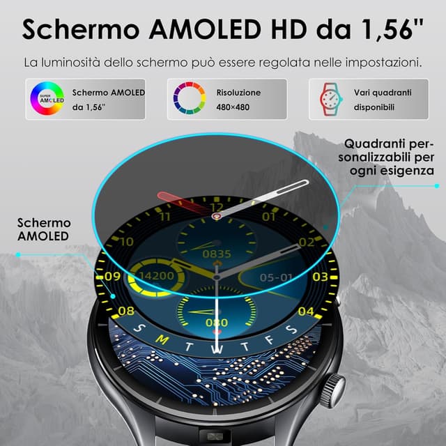Thumbnail 6 de Smartwatch uomo 2026 con ECG, glicemia, pressione, sonno e apnea notturna 1,56” AMOLED