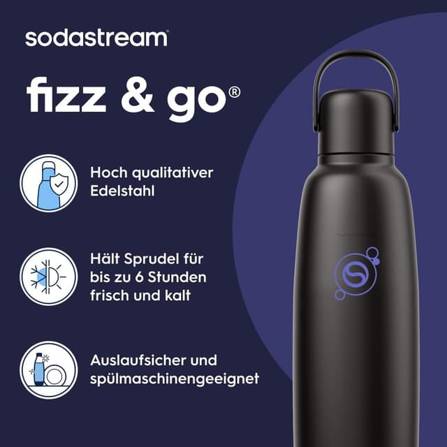 Detalle de SodaStream Fizz & Go Edelstahl (0,9 l) doppelwandige isolierte Sprudelflasche – Black