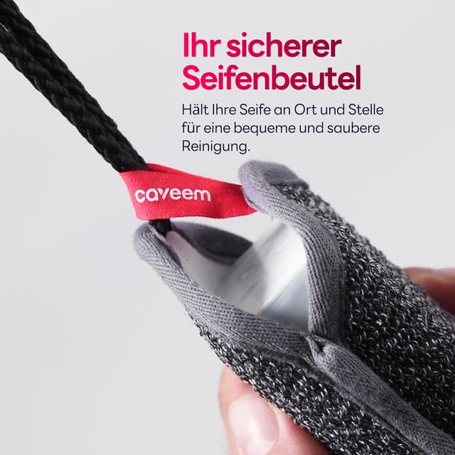 Detalle de Seifenspender-Tasche mit Rauer & Sanfter Peeling-Oberfläche – Netzbeutel mit Griff, 2er Pack