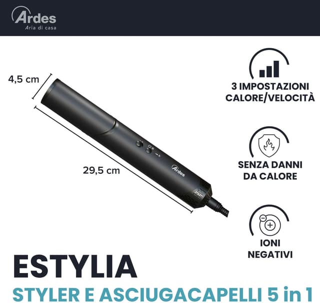 Detalle 2 de Ardes ESTYLIA asciugacapelli e modellatore 5 in 1 con motore digitale 110.000 rpm e tecnologia Coanda