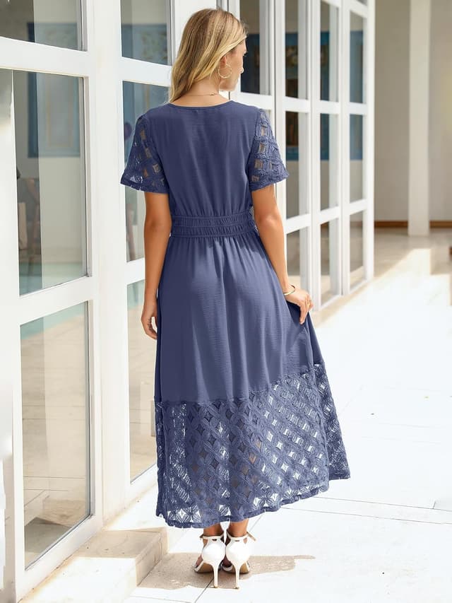 Detalle de Simplee Womens Summer Maxi Dress 2026 V-Neck Empire Waist with Pockets