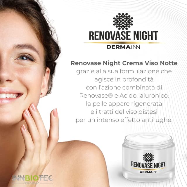 Detalle de Renovase Night Crema Notte Viso Antirughe per Uomo e Donna con Acido Ialuronico, Acil Glutatione e Omega 3