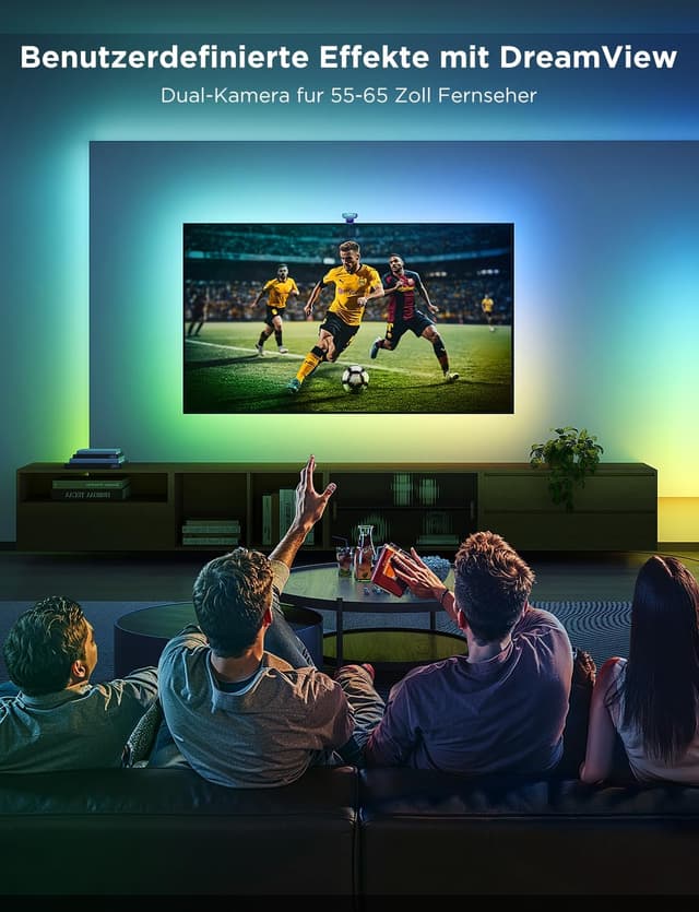 Detalle 2 de Govee Envisual TV Hintergrundbeleuchtung T2 mit Dual-Kamera (55–65 Zoll) – RGBIC WiFi, für Alexa & Google Assistant
