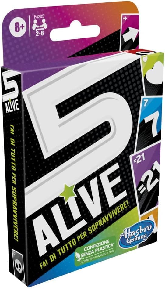 Detalle 2 de Hasbro Gaming 5 Alive: gioco di carte per famiglie e amici, da 8 anni, 2–6 giocatori