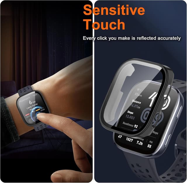 Detalle 2 de Vanrain Schutzhülle für Amazfit Bip 6 (2 Stück) mit gehärtetem Glas für Rundum-Schutz