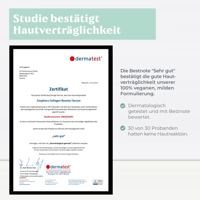 Detalle de Cosphera Collagen Booster Serum (50 ml) Vegan mit Hyaluronsäure, Peptiden & Vitamin B3