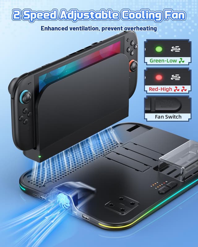 Thumbnail 6 de FASTSNAIL RGB Controller Ladestation für Switch / Switch OLED (für Joy-Cons & Pro Controller), extra große Standstation