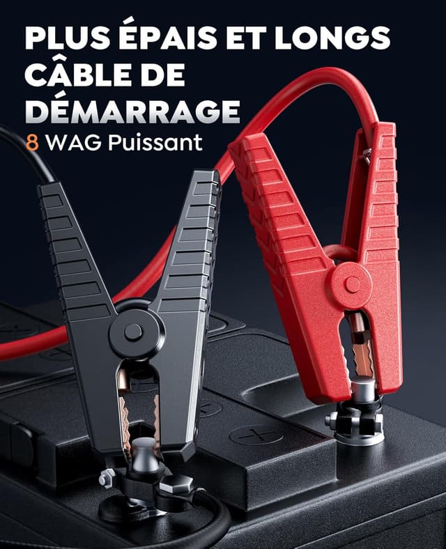 Detalle de TREKURE TK50 Booster Batterie Voiture 8000A 26800 mAh (12V) — Démarreur portable avec LED 800 lumens et charge USB 18W