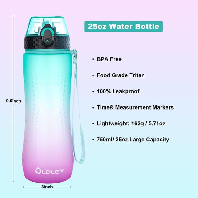 Detalle de OLDLEY 750ml/25oz BPA-free Tritan straw water bottle with one-touch opening (green/purple)