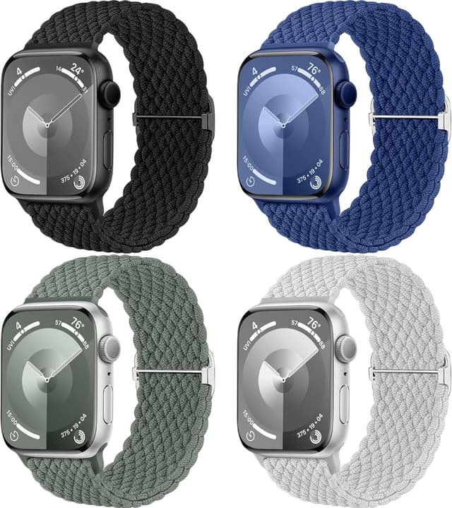 Detalle de Mastten 4 Pack Braided Solo Loop Apple Watch Strap (Stretchy Elastic Nylon) for 38/40/41/42mm