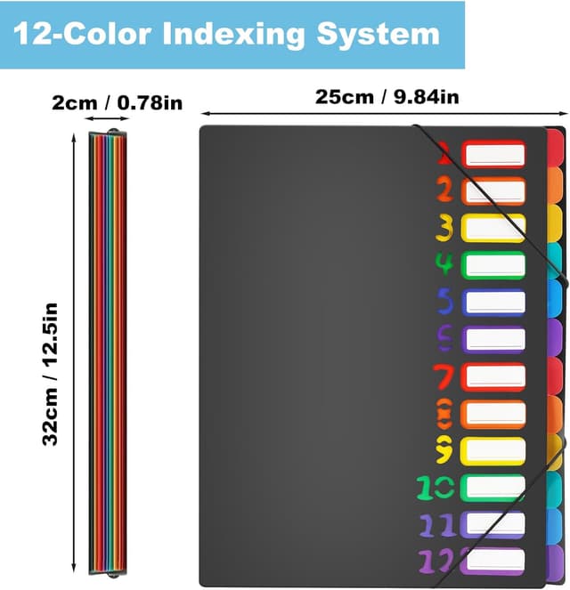 Detalle de Fododo 2er-Set A4 Dokumentenmappe mit 12 Fächern und Gummizug (Schwarz)