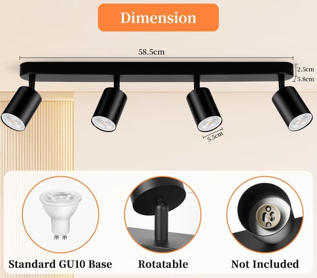 Detalle 2 de GeyouLux LED Deckenstrahler 4-flammig in Schwarz mit schwenkbaren Köpfen (GU10, ohne Leuchtmittel)