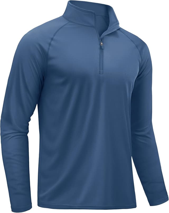 Detalle de TACVASEN Herren UV-Schutz 1/4-Reißverschluss Langarm-Rashguard (UPF 50+) – Sportshirt mit Stehkragen