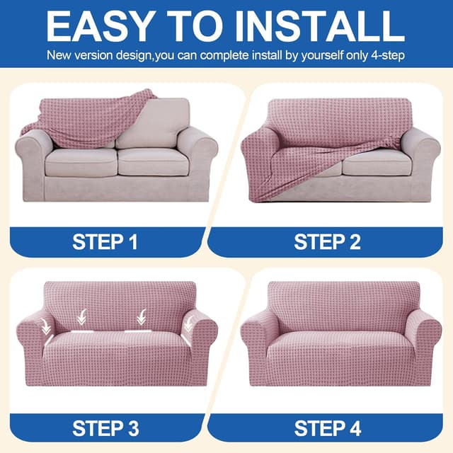 Thumbnail 6 de YSTELLAA Copridivano 2 posti con braccioli rosa, elasticizzato universale antiscivolo e lavabile