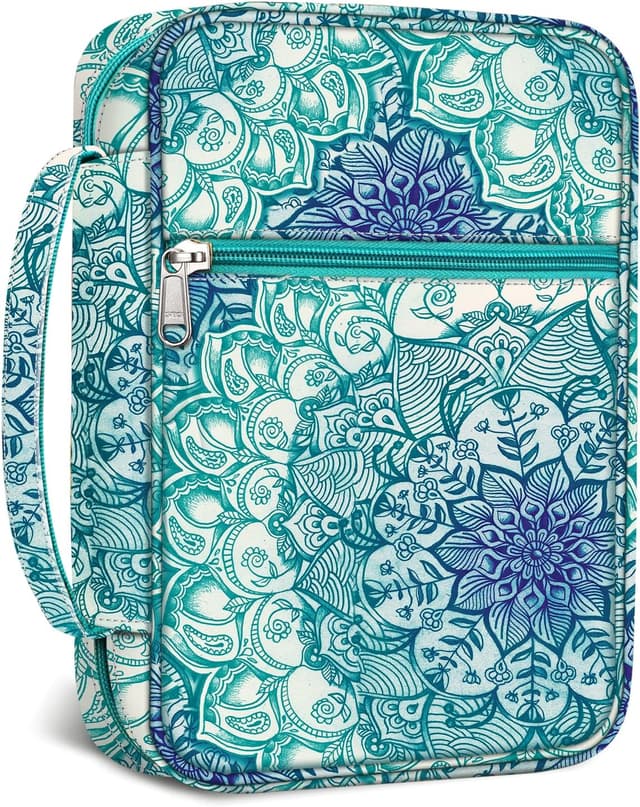 Detalle de FINPAC Étui de protection pour Bible taille standard avec poignée et poche zippée – Emerald Illusions
