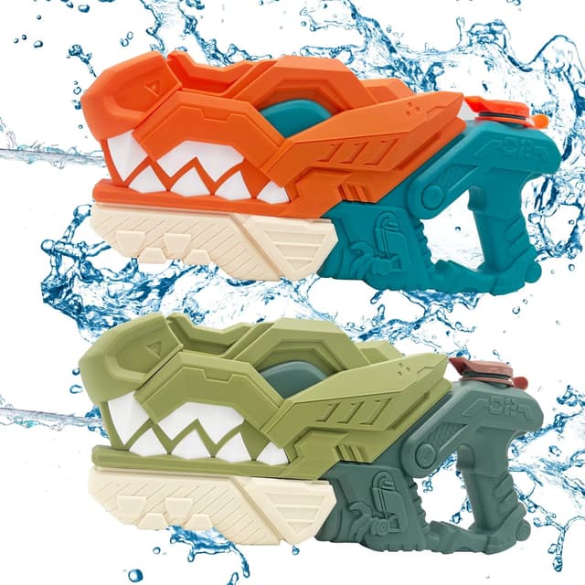 Detalle de Weirtoya 2er-Set Dino-Wasserpistolen (580 ml) – Dinosaurier Wasserspritzpistole für Kinder, 7–10 m