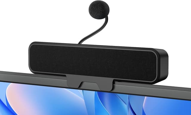 Detalle de Plyee Audio USB-Computerlautsprecher mit abnehmbarem Mikrofon und Monitor-Klemme – Stereo-Sound für PC, PS5 und Switch
