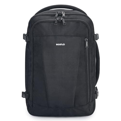 Detalle de ECOHUB Mochila de cabina para avión ECOHUB (40x20x25) Ryanair, 20L y 13 compartimentos, tejido PET reciclado, negra