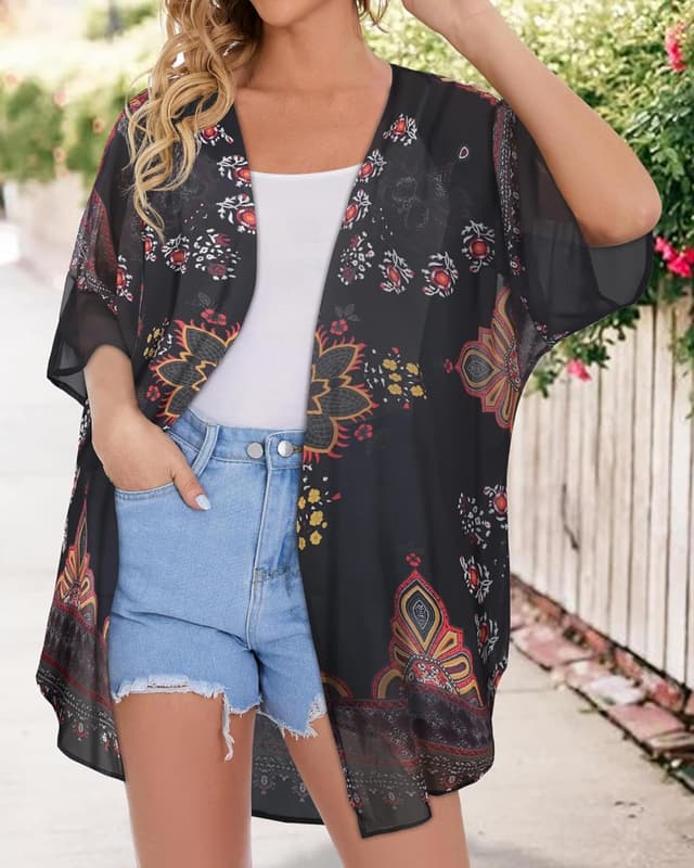 Detalle de Gosunny Damen Sommer-Tops / Strand-Kimono im Boho-Stil – als Bikini-Cover-Up oder Strandtunika