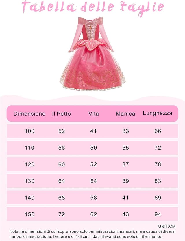 Detalle de Abito da Principessa Aurora per bambine 3-8 anni: costume per comunione, battesimo, festa e Halloween