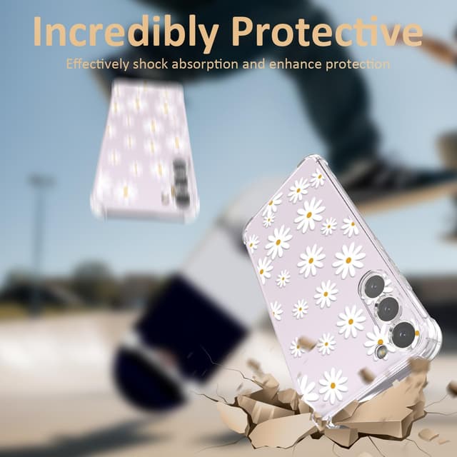 Detalle de CAROKI Clear Case for Samsung S23 – shockproof transparent TPU bumper with small daisy pattern