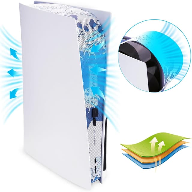 Detalle de playvital Dust Filter and Port Plug Set for PS5 Disc & Digital Console (Great Wave Off Kanagawa) – anti-dust kit