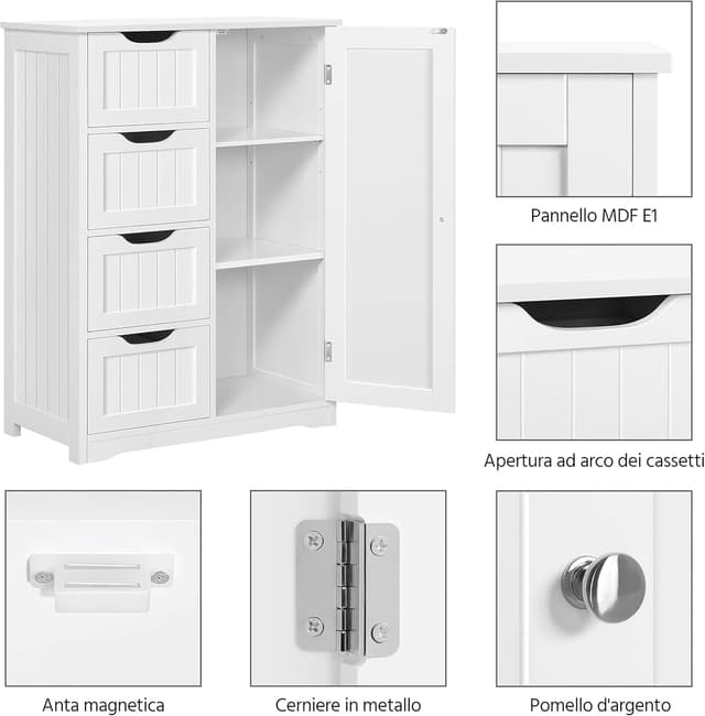 Detalle 2 de Yaheetech cassettiera da camera con 4 cassetti e ante regolabili, 56 x 30 x 82 cm