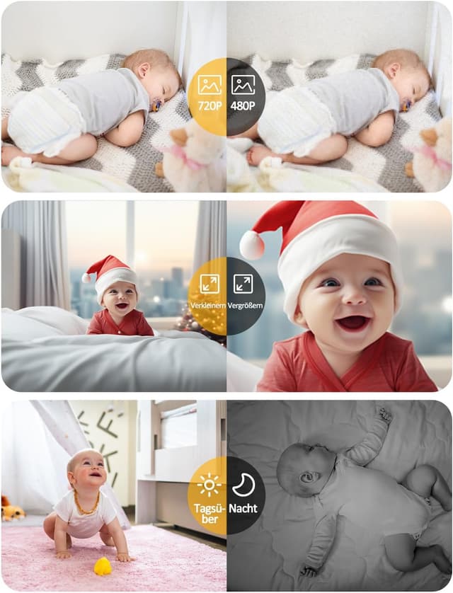 Detalle 2 de BURNNOVE Babyphone mit Kamera (720P IPS) ohne WLAN – 2,8-Zoll-Display, Nachtsicht & VOX-Modus
