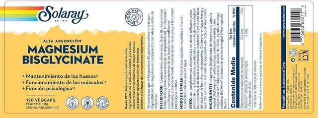 Detalle 2 de Solaray Magnesio bisglicinato 120 Veg Caps