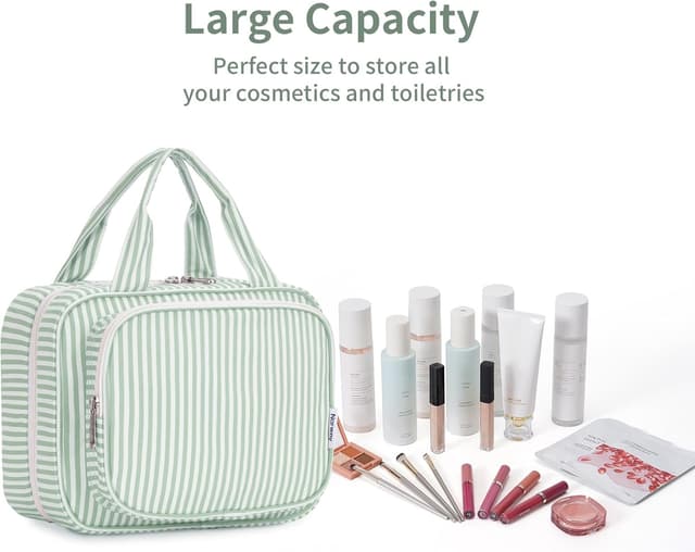 Detalle de Narwey Hanging Travel Toiletry Bag (Mint Green Stripe) – Medium organiser with 4 compartments