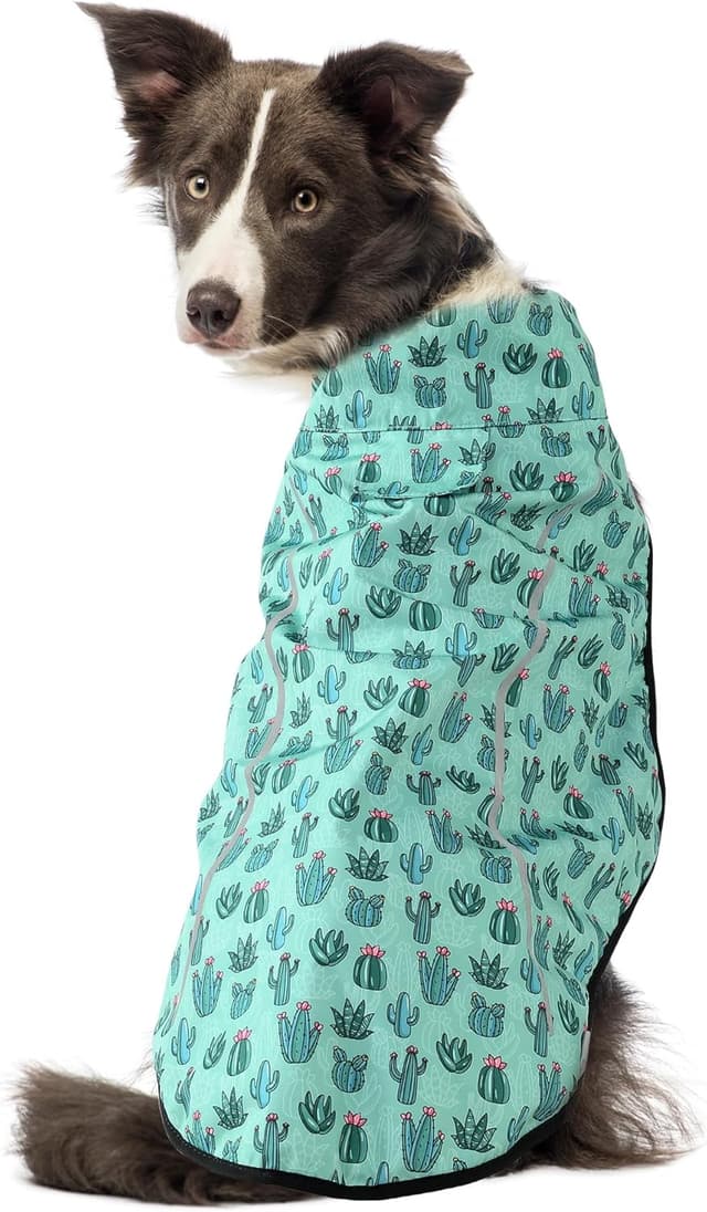 Detalle de Mile High Life Dog Raincoat (Adjustable, Waterproof) in Green Cactus, Large