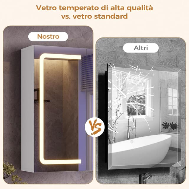 Thumbnail 6 de Mojiasion Specchio Bagno con Contenitore LED, Presa Elettrica e 3 Ante 90x16x60 cm bianco