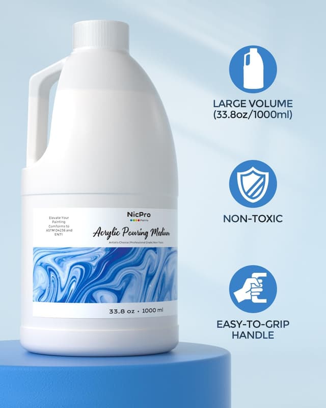 Detalle 2 de Nicpro Acrylic Pouring Medium (33.8oz / 1000ml) – acrylic flow and thinning medium for smoother pours