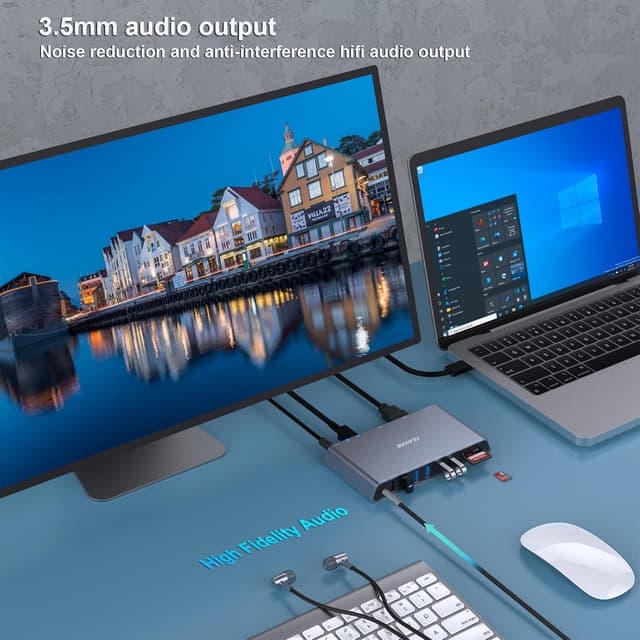 Detalle de BENFEI Station d’accueil USB 3.0 12 en 1 avec double écran HDMI, 6 ports USB, lecteur SD/TF et Ethernet Gigabit