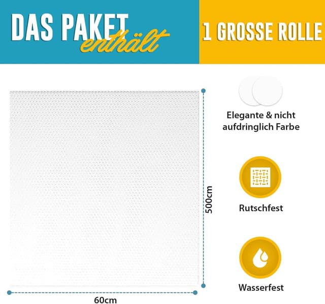 Detalle de Linda's Essentials Schubladenmatte (60 x 500 cm) – antirutsch & abwaschbare Schrankfolie zum Zuschneiden