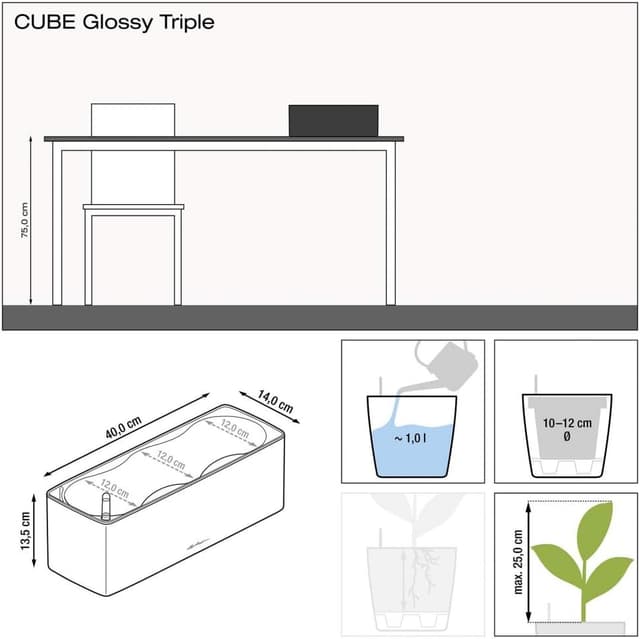 Thumbnail 5 de LECHUZA Cube Glossy Triple anthrazit Selbstbewässernder Pflanzkübel