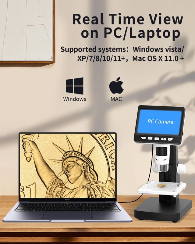 Detalle 2 de CIMELR 4,3-Zoll digitales Mikroskop (50X–1000X) mit USB und 8 LED – für Erwachsene & Kinder