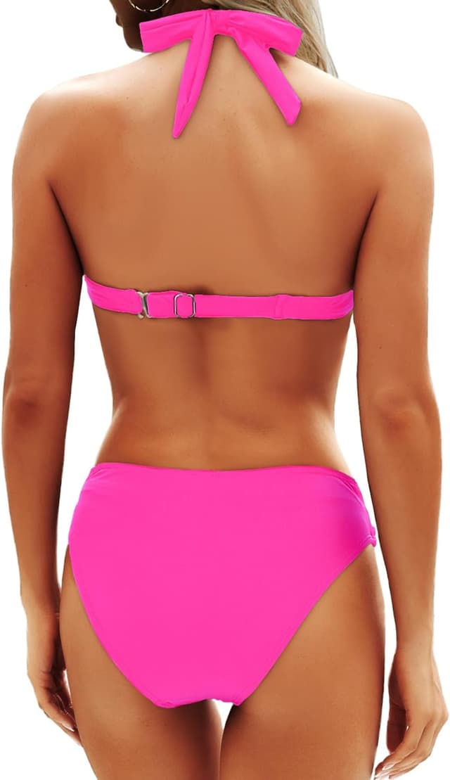 Detalle de Yonique Women Two-Piece Push-Up Halter Bikini Set (Vintage Swimwear)