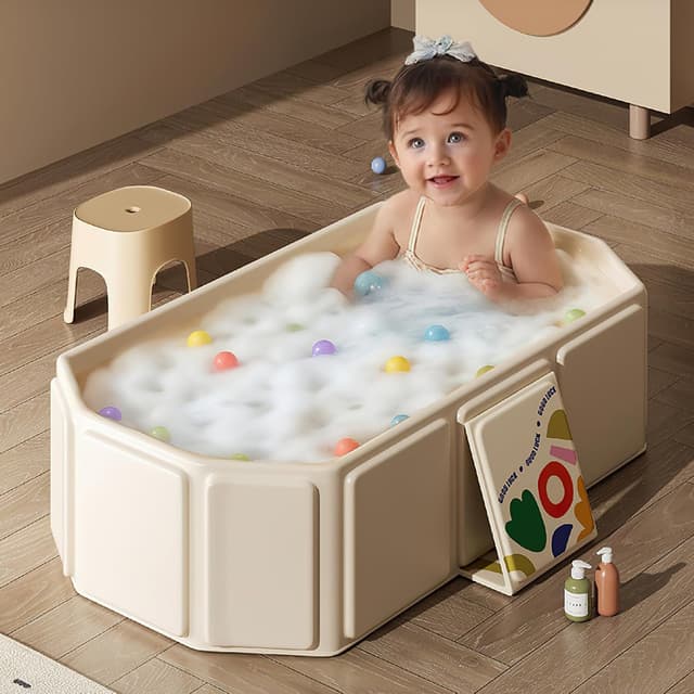 Thumbnail 6 de Faltbare Badewanne für Kinder (0–8 Jahre) mit Ablassschraube – tragbares Kleinkindbad, Beige