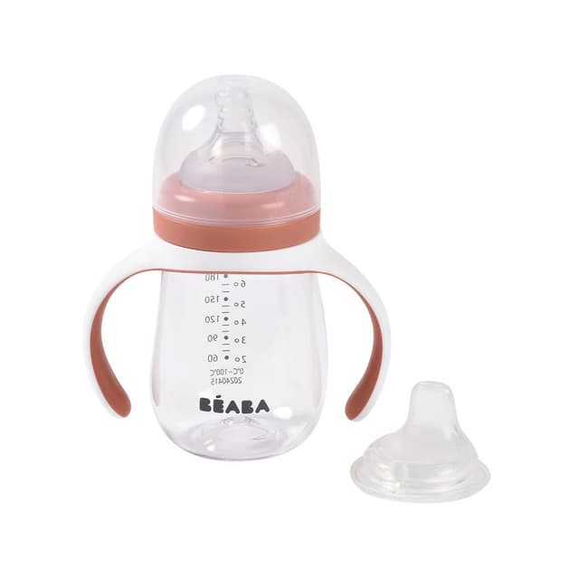 Detalle 2 de BÉABA 2-in-1 Trinklernbecher für Kinder (210 ml) mit Babyflasche-zu-Kindertasse-Ansatz, terracotta