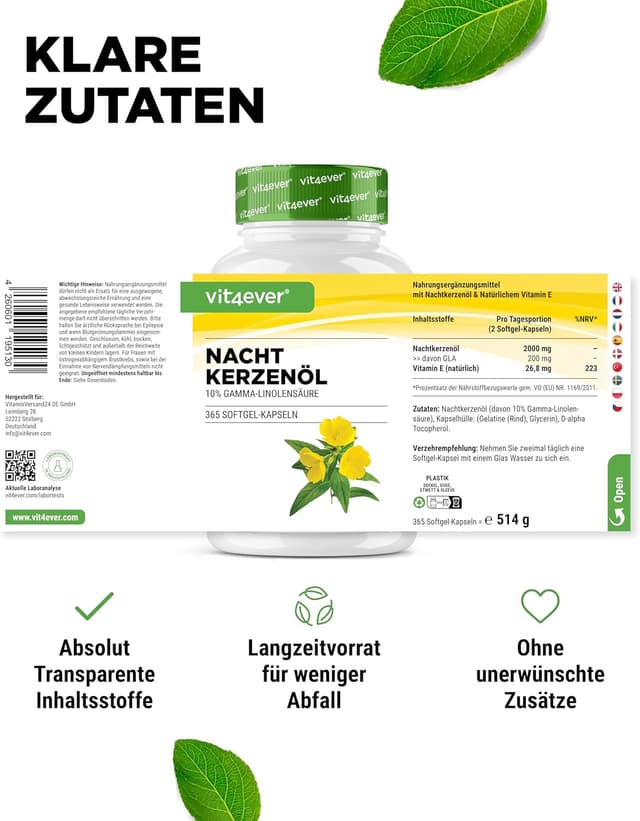 Thumbnail 5 de Nachtkerzenöl 365 Kapseln Hochdosiert 2000 mg