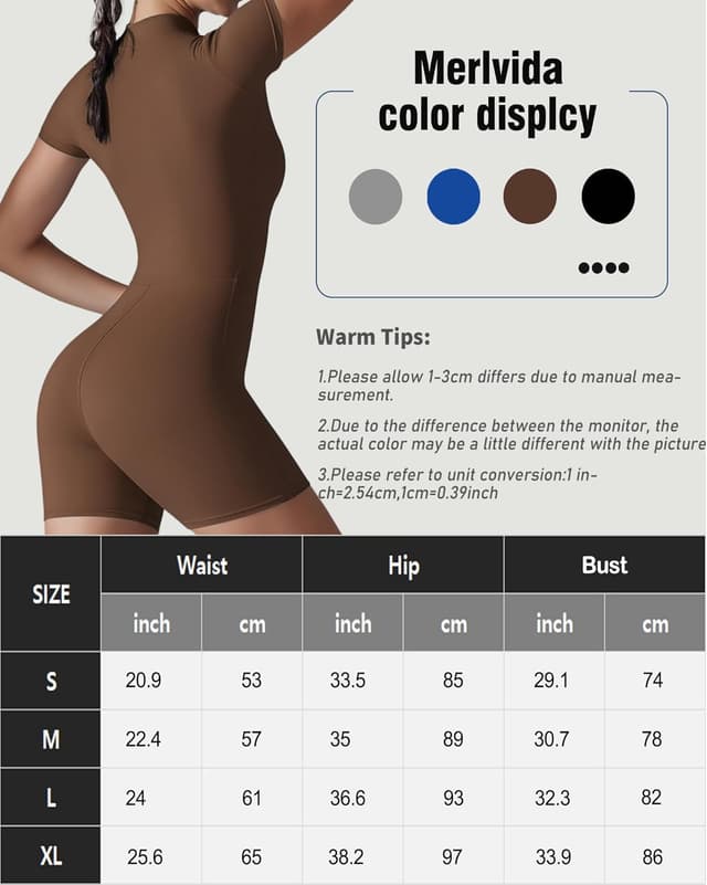 Thumbnail 6 de Merlvida Sport-Jumpsuit für Damen – Kurz, eng & nahtloser Gym-/Yoga-Overall mit Reißverschluss