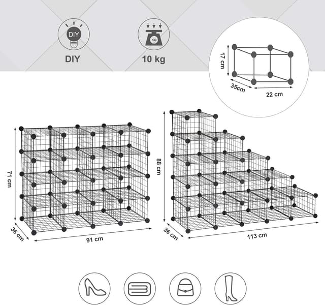 Detalle de SONGMICS LPI44HS Modular Shoe Cabinet with Mesh Panels (up to 15–16 pairs) and Anti-Tip Kit