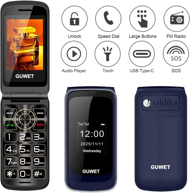 Thumbnail 1 de Guwet 2G Big Button Flip Phone