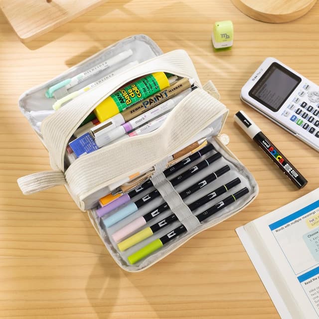 Detalle 2 de VICDUEKG Federmäppchen aus Cord-Stoff mit 3 Fächern, Große Kapazität 📐 Wait