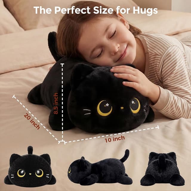 Detalle de Mewaii Cute Black Cat Plush Pillow (20 inch) – squishy cuddle plush for kids and girls