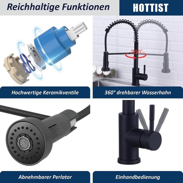 Detalle de Spültischarmatur Mattschwarz Hochdruck 360° ⛲