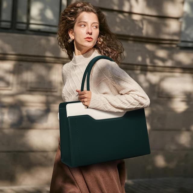 Detalle 2 de RAINSMORE waterproof leather-look laptop tote bag for women (15.6 inch) with detachable clutch